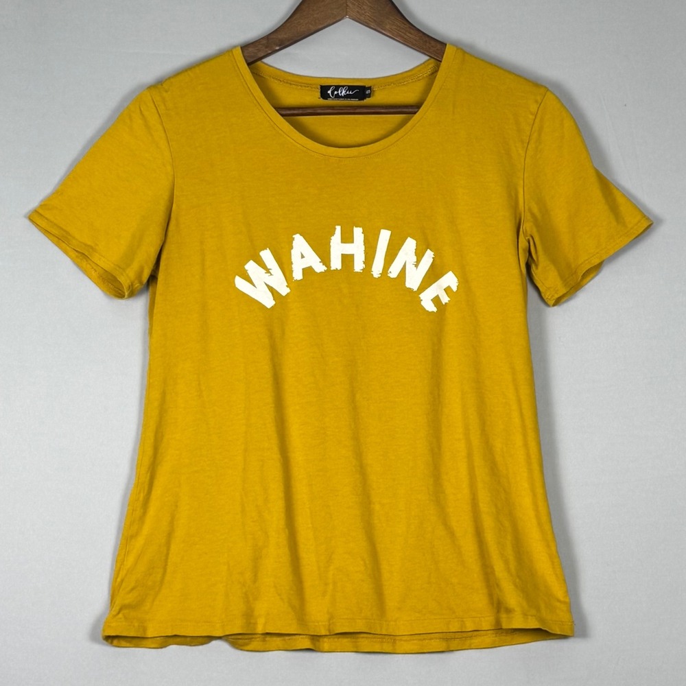 Dolkii Wahine Graphic T-Shirt Womens Small Yellow Excellent Cotton Modal USA